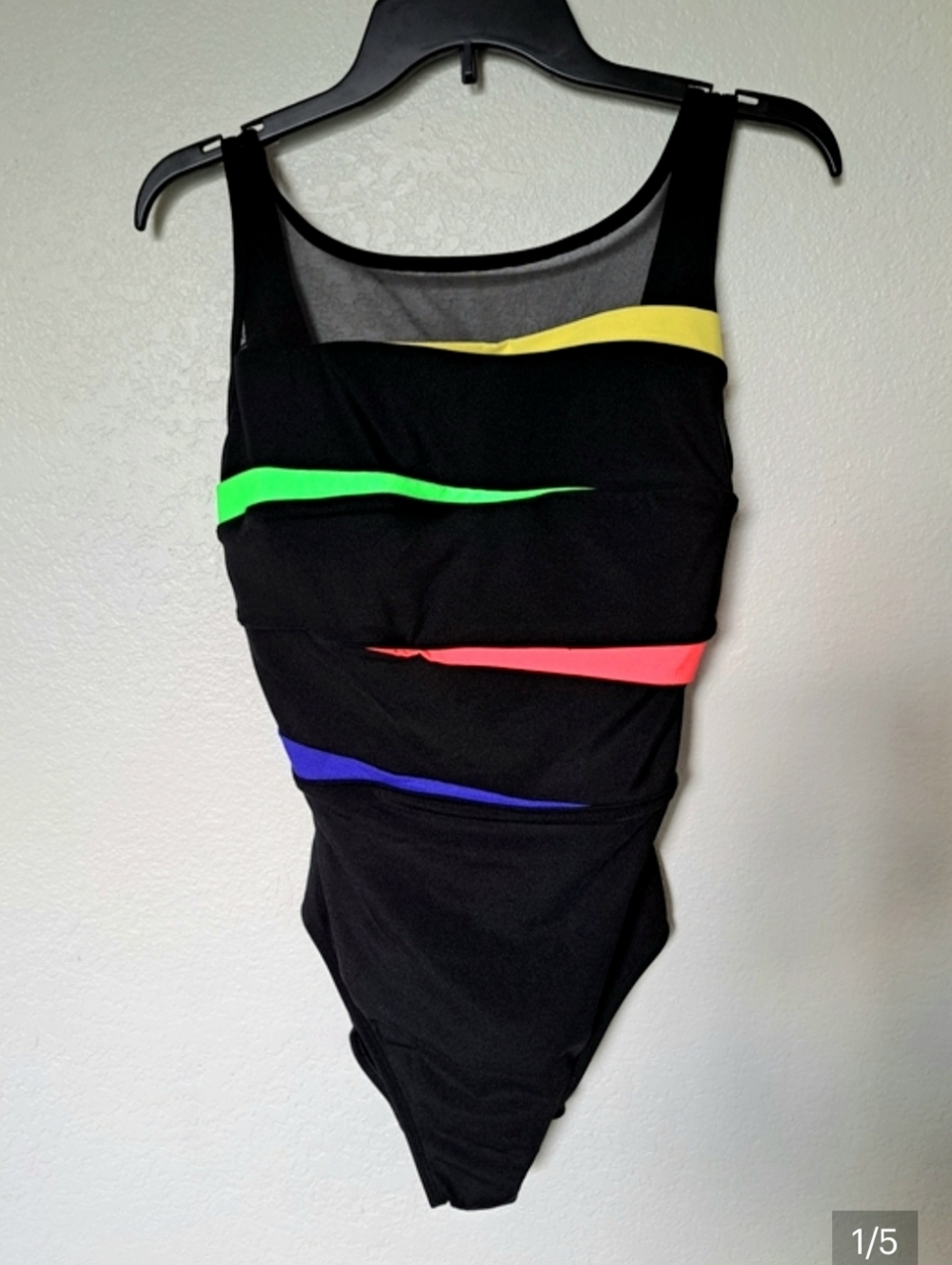 Longitude Black One-Piece Swimsuit with Yellow, Green, Red & Blue Accents